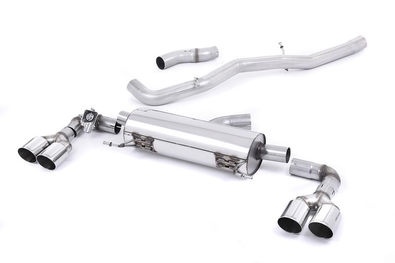 Cat-back Non-resonated (louder). Quad Polished Round Tips