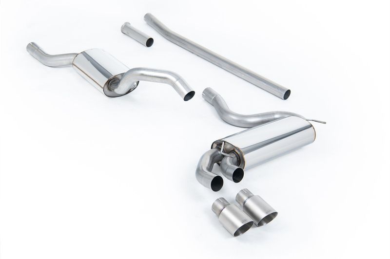 Downpipe-back Resonated (quieter). Titanium OEM-Style Tips. Requ
