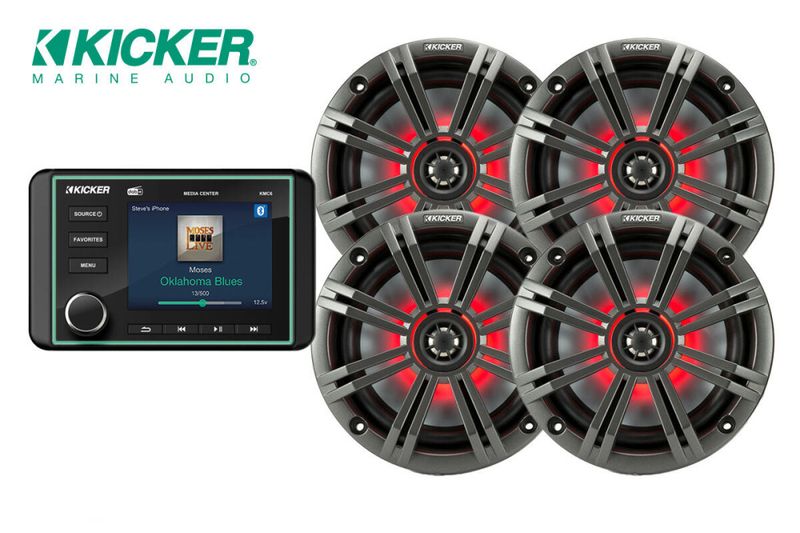 Kicker båtstereo pakke m/DAB+ og 4 høytt KMC6 mediasenter med 4stk KM654L